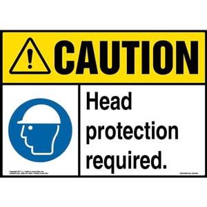 Caution: Head Protection Required Sign with Icon - ANSI