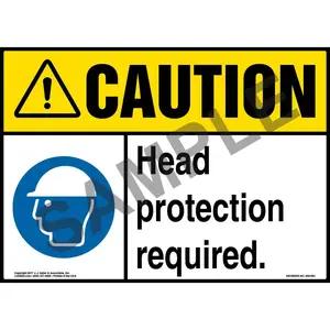 Caution: Head Protection Required Sign with Icon - ANSI