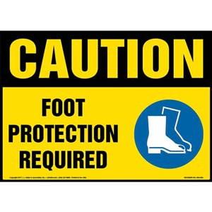 Caution: Foot Protection Required Sign with Icon - OSHA