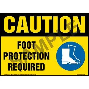 Caution: Foot Protection Required Sign with Icon - OSHA