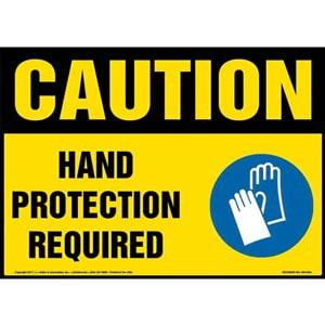 Caution: Hand Protection Required Sign with Icon - OSHA