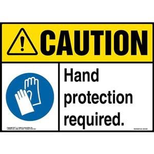 Caution: Hand Protection Required Sign with Icon - ANSI