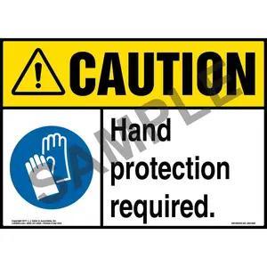 Caution: Hand Protection Required Sign with Icon - ANSI