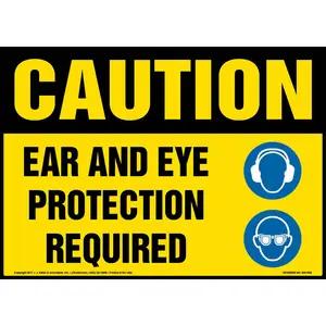 Caution: Ear And Eye Protection Required Sign with Icon - OSHA