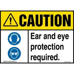 Caution: Ear And Eye Protection Required Sign with Icon - ANSI