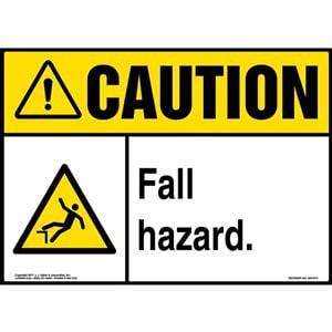 Caution: Fall Hazard Sign with Icon - ANSI