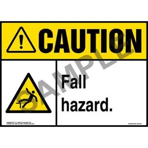 Caution: Fall Hazard Sign with Icon - ANSI