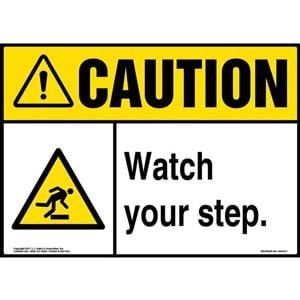 Caution: Watch Your Step Sign with Icon - ANSI