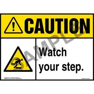 Caution: Watch Your Step Sign with Icon - ANSI