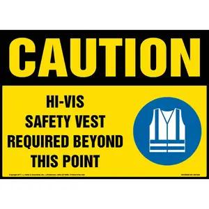 Caution: Hi-Vis Safety Vest Required Beyond This Point Sign with Icon - OSHA