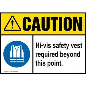 Caution: Hi-Vis Safety Vest Required Beyond This Point Sign with Icon - ANSI