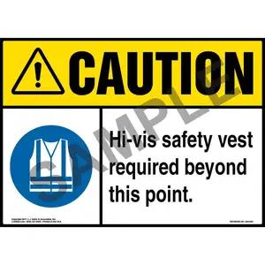 Caution: Hi-Vis Safety Vest Required Beyond This Point Sign with Icon - ANSI