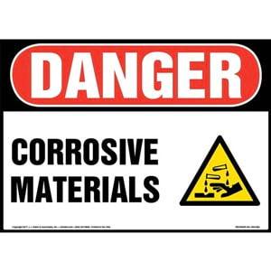 Danger: Corrosive Materials Sign with Icon - OSHA