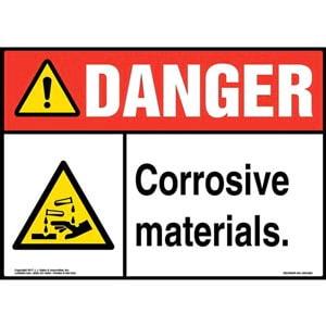 Danger: Corrosive Materials Sign with Icon - ANSI
