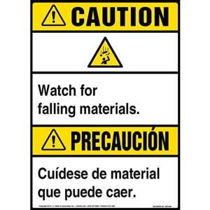 Caution: Watch For Falling Materials Bilingual Sign with Icon - ANSI