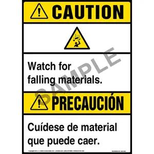 Caution: Watch For Falling Materials Bilingual Sign with Icon - ANSI