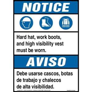 Notice: PPE Must Be Worn Bilingual Sign with Icons - ANSI