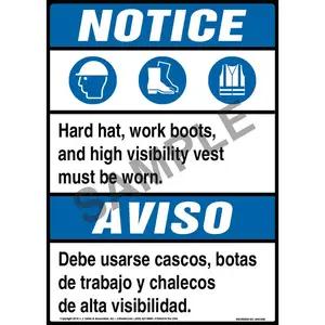 Notice: PPE Must Be Worn Bilingual Sign with Icons - ANSI