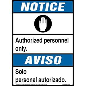 Notice: Authorized Personnel Only Bilingual Sign with Icon - ANSI