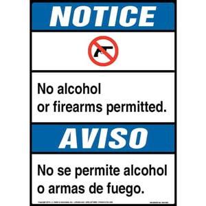 Notice: No Alcohol, Firearms Permitted Bilingual Sign with Icon - ANSI