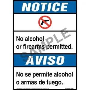 Notice: No Alcohol, Firearms Permitted Bilingual Sign with Icon - ANSI