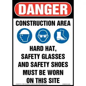 Danger: Construction Area, PPE Must Be Worn Sign with Icons - OSHA