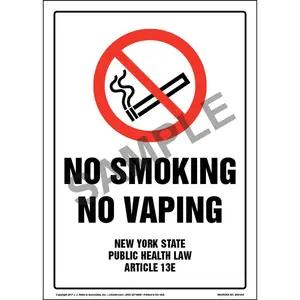 New York State Public Health Law: No Smoking or Vaping Sign