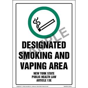 New York State Public Health Law: Designated Smoking and Vaping Area Sign