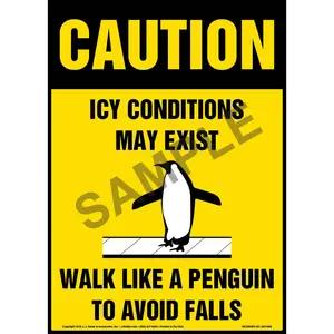 Caution: Icy Conditions May Exist, Walk Like A Penguin Sign with Icon - OSHA
