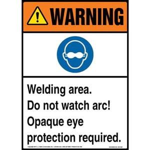Warning: Welding Area, Eye Protection Required Sign with Icon - ANSI