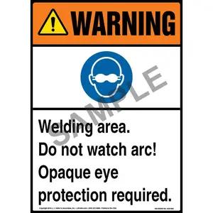 Warning: Welding Area, Eye Protection Required Sign with Icon - ANSI