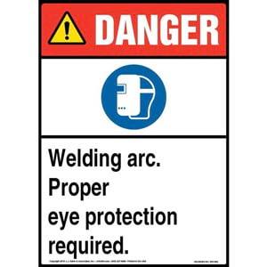 Danger: Welding Arc, Eye Protection Required Sign with Icon - ANSI