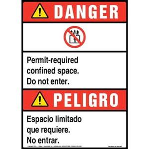 Danger: Permit-Required Confined Space Bilingual Sign with Icon - ANSI