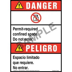 Danger: Permit-Required Confined Space Bilingual Sign with Icon - ANSI