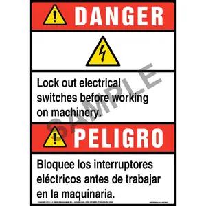 Danger: Lock Out Electrical Switches Bilingual Sign with Icon - ANSI