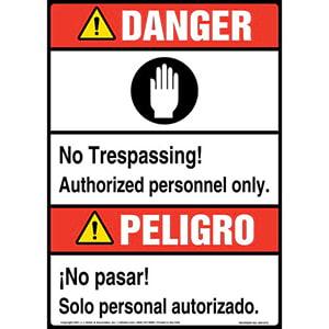Danger: No Trespassing, Authorized Personnel Only Bilingual Sign with Icon - ANSI