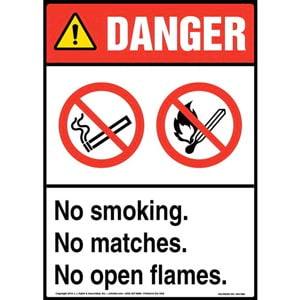 Danger: No Smoking/Matches/Open Flames Sign with Icons - ANSI