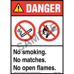 Danger: No Smoking/Matches/Open Flames Sign with Icons - ANSI