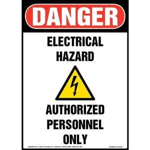 Danger: Electrical Hazard, Authorized Personnel Only Sign with Icon - OSHA