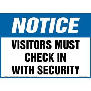 Notice: Visitors Must Check In With Security Sign - OSHA
