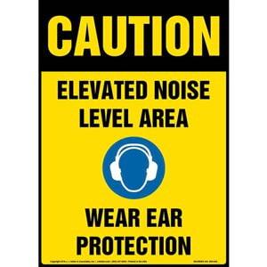 Caution: Elevated Noise Level Area, Wear Ear Protection Sign with Icon - OSHA