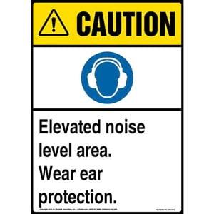 Caution: Elevated Noise Level Area, Wear Ear Protection Sign with Icon - ANSI
