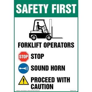 Safety First: Forklift Operators - Stop, Sound Horn, Proceed With Caution Sign - OSHA