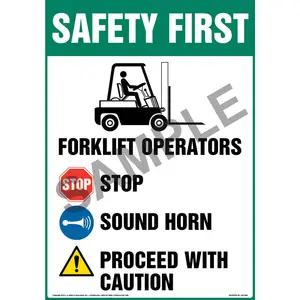 Safety First: Forklift Operators - Stop, Sound Horn, Proceed With Caution Sign - OSHA