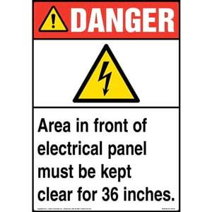 Danger: Area In Front Of Electrical Panel Must Be Kept Clear Sign with Icon - ANSI