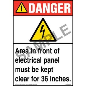 Danger: Area In Front Of Electrical Panel Must Be Kept Clear Sign with Icon - ANSI