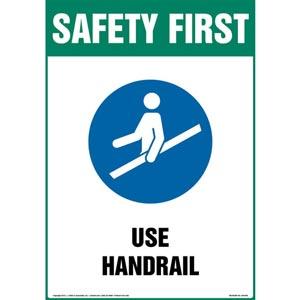 Safety First: Use Handrail Sign with Icon - OSHA, Portrait