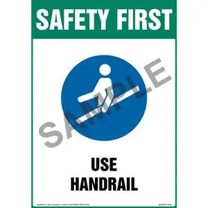 Safety First: Use Handrail Sign with Icon - OSHA, Portrait