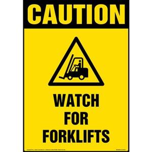 Caution: Watch For Forklift Sign with Icon - OSHA, Portrait