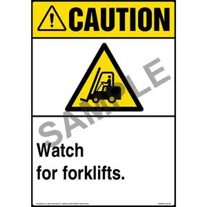 Caution: Watch For Forklift Sign with Icon - ANSI, Portrait